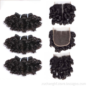 10A Brazilian Hair Romance Bouncy Curls Funmi Hair Virgin Remy Human Extension Fumi Hair with 4x4 Lace Closure